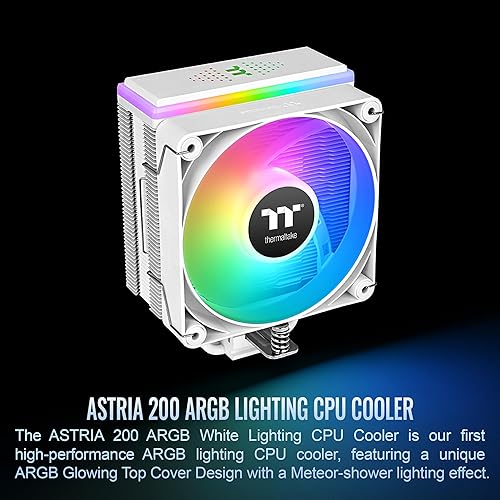 Thermaltake ASTRIA 200 ARGB CPU Cooler; 4 Copper Heat Pipes; 120mm PWM Fan; 500~1800RPM; Single Tower; Intel/AMD; 210W TDP; White; CL-P137-AL12SW-A
