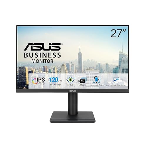 ASUS 27” 1080P Business Monitor (VA279QGS) – IPS, Full HD, Frameless, 120Hz, Adaptive-Sync, 1ms, HDMI, DisplayPort, VGA, Eye Care, Low Blue Light, Ergonomic, VESA Wall Mountable, 3 yr Warranty