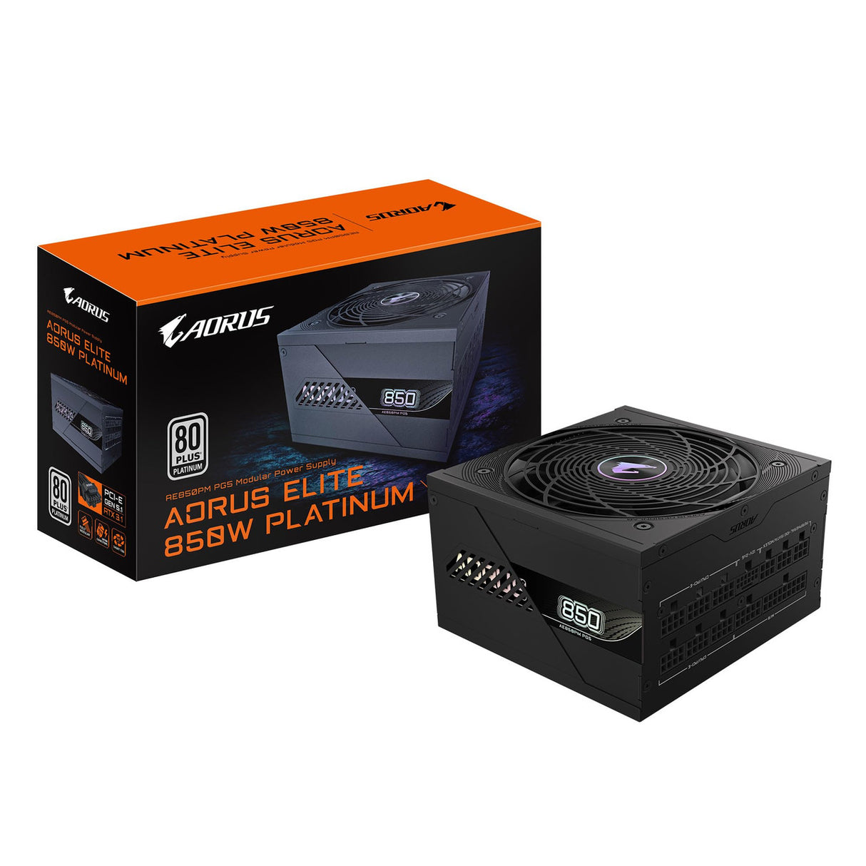 Gigabyte AORUS ELITE PSU - 850W 80 PLUS Platinum Certified - PCIe5.1 Ready - ATX3.1 - Fully Modular Power Supply (GP-AE850PM PG5)