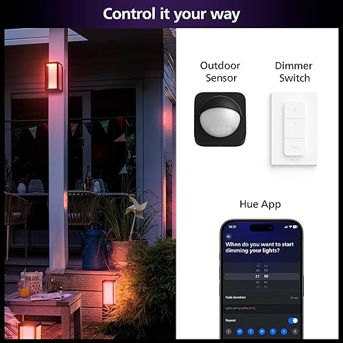 Philips Hue Impress Outdoor Wall Light (Hardwired), (6.1 x 9.4 in) White & Color Light, Voice Control with Alexa, Apple Home & Google Assistant, Bridge Required?