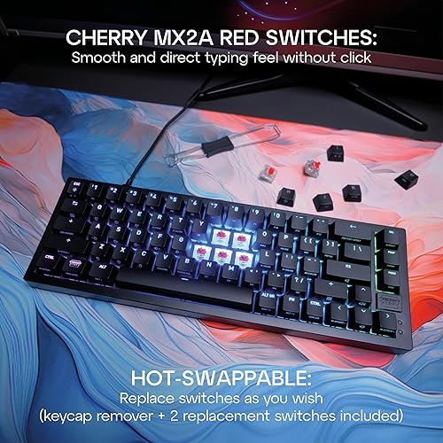 Xtrfy Cherry K5V2 Compact, Mechanical Gaming Keyboard in 65% Format US Layout Hot Swappable, Cherry MX2A RED Switches (Black)