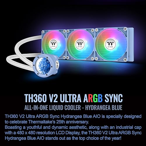 Thermaltake TH360 V2 Ultra ARGB Sync/AlO Liquid Cooler/ARGB Fan 120 * 3/PWM 500~1500rpm/Water Block 2.1 LCD/Hydragea Blue, CL-W420-PL12BU-A