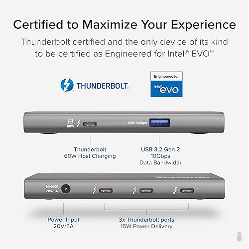 Plugable 5-in-1 Thunderbolt 4 Hub,Single 8K or Dual 4K Display, 4K HDMI Adapter Included, Thunderbolt 4/3, USB4,USB-C Expansion for Modern Mac and Windows Systems, Driverless