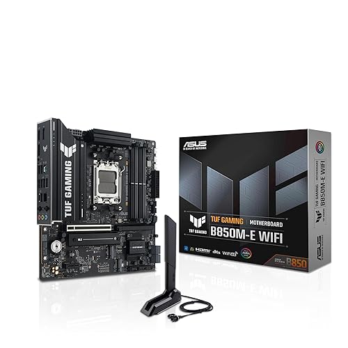 ASUS TUF Gaming B850M-E WiFi mATX Motherboard, 8+2+1 80A DrMOS Power Stage, DDR5, PCIe 5.0, Three M.2 Slots, WiFi 6E, 2.5Gb Ethernet, DisplayPort, HDMI, Rear USB-C 10Gbps and Front USB-C 5Gbps
