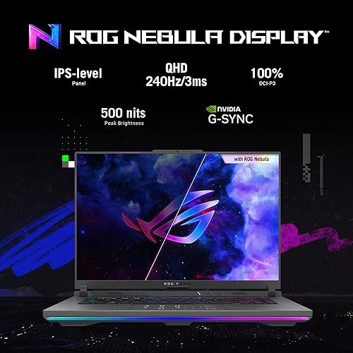 ASUS ROG Strix G16 (2024) Gaming Laptop, 16” Nebula Display 16:10 WQXGA 240Hz, GeForce RTX 4070, Intel Core i9-14900HX, 32GB DDR5, 1TB PCIe SSD, Wi-Fi 6E, Windows 11 Pro, G614JIR-XS96