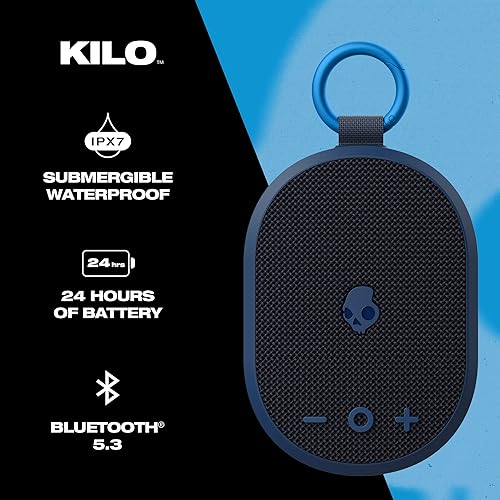 Skullcandy Kilo Wireless Bluetooth Speaker - IPX7 Waterproof Mini Bluetooth Speaker with 24 Hour Battery, Downward Firing Passive Radiator, and True Wireless Pairing - Perfect for Outdoor Navy