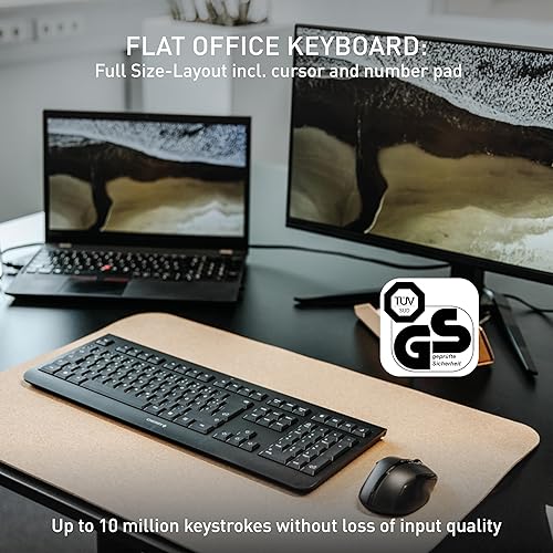 CHERRY KW 3000, Wireless Keyboard with Number Keypad, US International Layout (QWERTY), 2.4 GHz Radio Connection, Silent Keys, Flat Design, Battery Operated, Black US International Layout - QWERTY Blackone