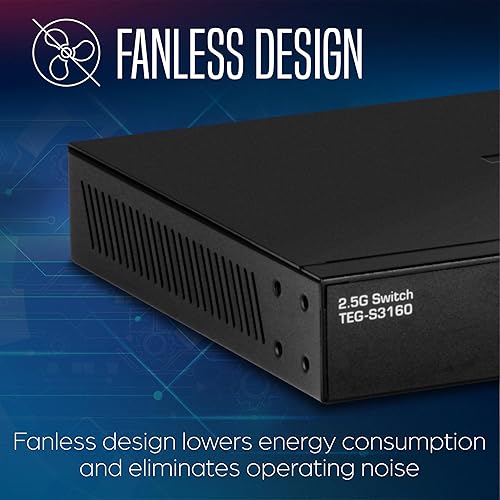 TRENDnet 16-Port Unmanaged 2.5G Desktop Network Ethernet Switch, TEG-S3160, 16 x 2.5Gb RJ-45 Ports, 80Gbps Switching Capacity, NDAA TAA Compliant, Lifetime Protection, Black 16-Port 2.5G