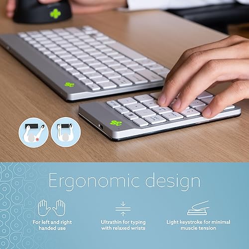 R-Go Number Pad Keyboard, Bluetooth Mini Numeric Keypad with LED Break Indicator, for Financial Accounting, Data Entry & Excel Spreadsheets, Rechargeble Wireless, White White Bluetooth