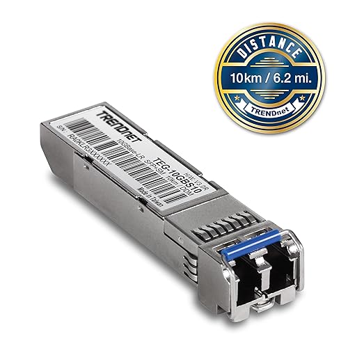 TRENDnet SFP to RJ45 10GBASE-LR SFP+ Single Mode LC Module, TEG-10GBS10, Up to 10 km (6.2 Miles), Hot Pluggable SFP Transceiver, Duplex LC Connector, 1310nm, 3.3V Power Supply, Lifetime Protection 10KM 10G
