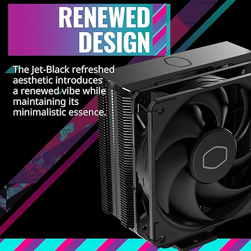 Cooler Master Hyper 212 Black Edition CPU Air Coolor, Silencio FP120 Fan, 4 CDC 2.0 Heatpipes, Anodized Gun-Metal Black, Brushed Nickel Fins for AMD Ryzen/Intel LGA1151 Black 4 Heat Pipes