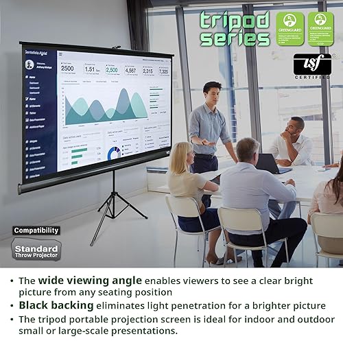 Elite Screens Tripod, 85-inch, Adjustable Multi Aspect Ratio Portable Pull Up Projection Projector Screen, T85UWS1 Tripod Series-Black 1:1, 85-inch Black