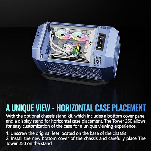 Thermaltake Tower 250 Hydrangea Blue Mini-ITX Mini Tower; 2x120mm CT Fans Included; 360mm Radiator Support; 360mm GPU Clearance; Dual Chamber; CA-1Z9-00SFWN-00 Tower 250 Hydrangea Blue Case