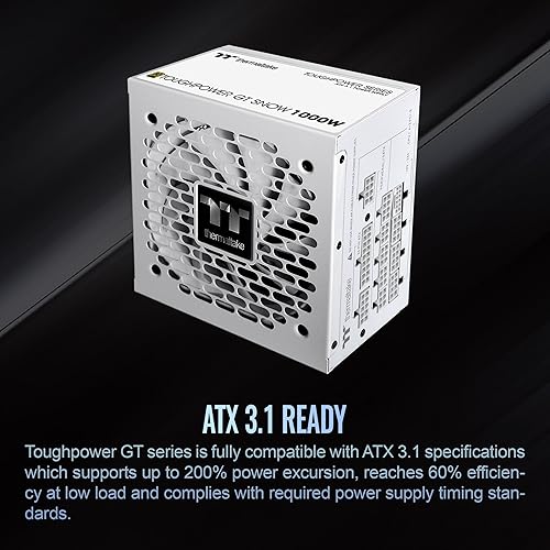 Thermaltake Toughpower GT 1000W; ATX 3.1; Native PCIe 5.1 12V-2x6; Full Modular; Flat Cables; Color Matched Connectors; Japanese Main Capacitors; 80 Plus Gold; 140mm; Snow; PS-TPT-1000FNFAGU-W