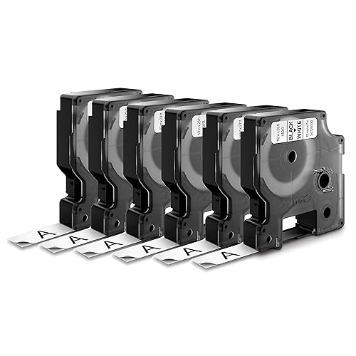 DYMO Standard D1 Labeling Tape for LabelManager Label Makers, Black Print on White Tape, 1/2'' W x 23' L, Pack of 6 6 Rolls Black Print on White Tape Standard Packaging