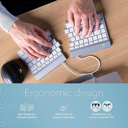 R-Go Split Keyboard, Scissor Mechanism, Anti-Carpal Tunnel, 2-Piece Ergonomic Design with Switching Software, Ultra Thin, QWERTY (US) Layout, Bluetooth 5.0, Compatible with Windows/Mac, White