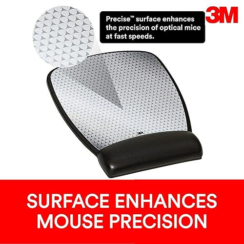 3M Precise Mouse Pad with Gel Wrist Rest, 8.6 X 6.8, Enhances Optical Mouse At Fast Speeds, Extends Battery Life of Mouse Up To 50%* 8.6 x 6.8 Surface Leatherette Cover Mouse Pad