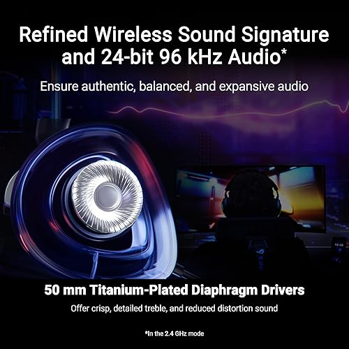 ASUS ROG Delta II Wireless Gaming Headset (BT, ROG SpeedNova 2.4GHz, 3.5mm, 50mm Titanium-Plated Drivers, 10mm Super-Wideband Mic, 110HR Battery, DualFlow Audio, for PC, Switch, PS5, Xbox)- Black