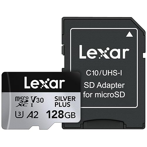 Lexar 128GB Professional Silver Plus microSDXC Memory Card w/SD Adapter, UHS-I, C10, U3, V30, Full-HD & 4K Video, Up to 205/150 MB/s Read/Write, for Videographers, Gamers (LMSSIPL128G-BNANU)