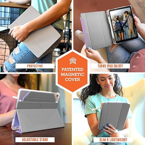 STM Studio Fitted Protective Case for Apple iPad (9th/8th/7th Gen) - Apple Pencil Storage, Lightweight, Magnetic Closure-to-Stand Cover - Purple (stm-222-383JU-04)