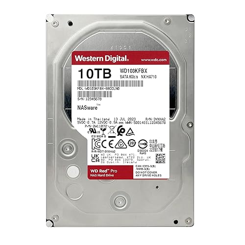 Western Digital 10TB WD Red Pro NAS Internal Hard Drive HDD - 7200 RPM, SATA 6 Gb/s, CMR, 512 MB Cache, 3.5 - WD103KFBX