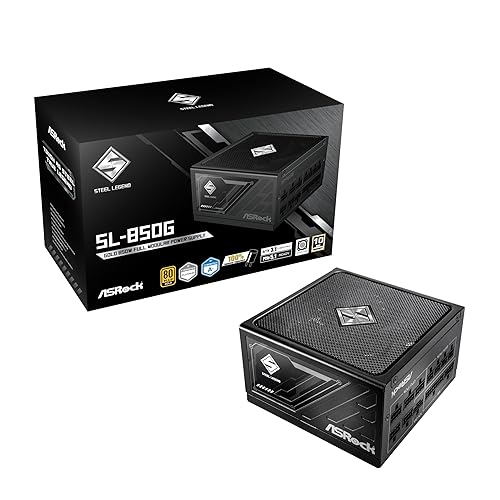 ASRock Steel Legend SL-850G 850W 80 Plus Gold & Cybenetics Platinum Full Modular Power Supply ATX3.1 PCIe5.1 Ready with Dual Color 12V-2x6 Cable 10 Years Warranty 135 mm FDB Fan Japanese Capacitor