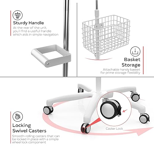 Medical Mobile Stand – CTA Heavy-Duty Medical Mobile Floor Stand & Accessories for iPad 7 – 9 Gen 10.2”, 12.9” Pro, 11”, Mini 5/6, Samsung A8 & Other 7-13-Inch Tablets - White (PAD-SHFSWAO)