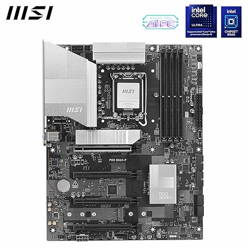 MSI PRO B860-P Motherboard, ATX - Supports Intel Core Ultra Processors (Series 2), LGA 1851-12 DRPS, DDR5 Memory Boost (8600+ MT/s OC), PCIe 5.0 x16 & 4.0 x16, M.2 Gen5, 5G LAN