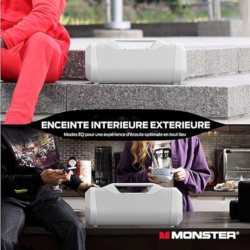 Monster Blaster 3.0 Portable Speaker, 120W Wireless Bluetooth Speaker, IPX5 Rechargeable Waterproof Bluetooth Speaker with USB Charge Out & Aux Input Blaster 3.0 White