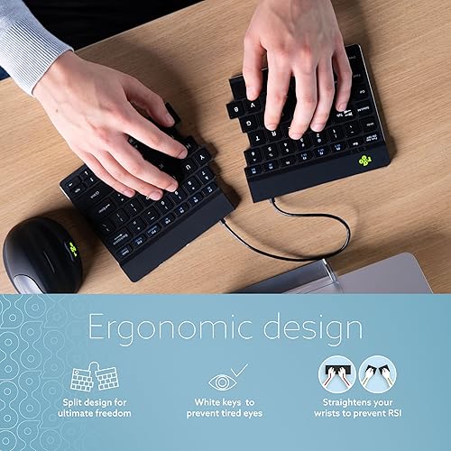 R-Go Split Keyboard, Bluetooth 5.0, with Anti-RSI Software, Ergonomic Split Button Panel Design, QWERTY US Layout, Black