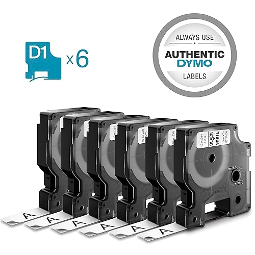 DYMO Standard D1 Labeling Tape for LabelManager Label Makers, Black Print on White Tape, 1/2'' W x 23' L, Pack of 6 6 Rolls Black Print on White Tape Standard Packaging