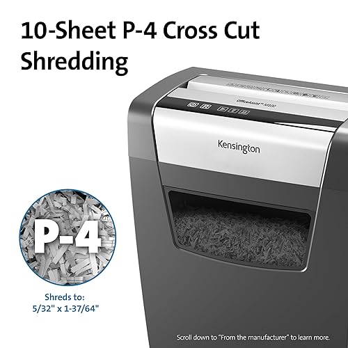 Kensington Shredder - OfficeAssist 10-Sheet Anti-Jam P4 Crosscut Security Shredder (K52075AM) P4 Cross Cut