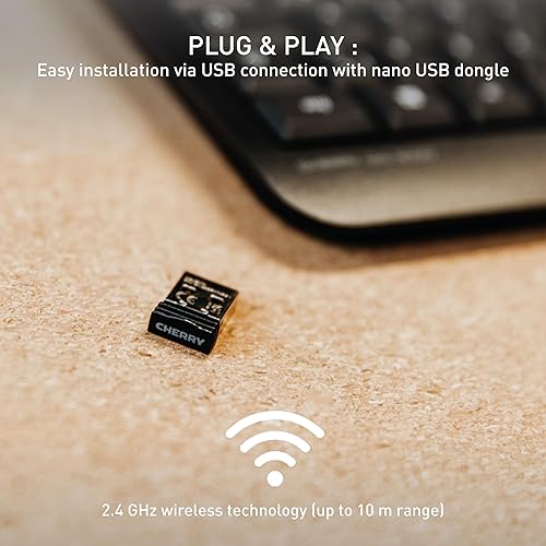 CHERRY KW 3000, Wireless Keyboard with Number Keypad, US International Layout (QWERTY), 2.4 GHz Radio Connection, Silent Keys, Flat Design, Battery Operated, Black US International Layout - QWERTY Blackone