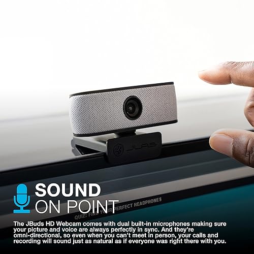 JLab JBuds Cam USB HD Webcam | Black with Optional White Faceplate | 1080P/30 FPS, 2.1 Megapixels | Auto-Focus | Dual Omni-Directional Microphones | Compatible with PC, Mac and Chromebook