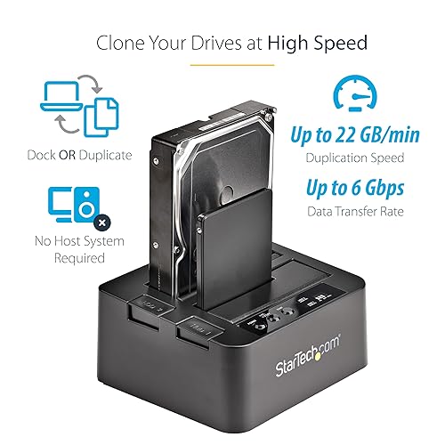 StarTech.com Dual Bay USB 3.0/ eSATA Hard Drive Duplicator Dock For 2.5 & 3.5 SATA SSD HDD With UASP (6Gbps) - Standalone Docking Station (SDOCK2U33RE)
