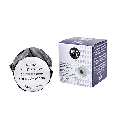 Premium Tape Address Labels - Alternative for Dymo 30251 - 1-1/8" x 3-1/2" (28 mm x 89 mm) - Black on White - 130 Labels / Roll - 2 Rolls / Pack