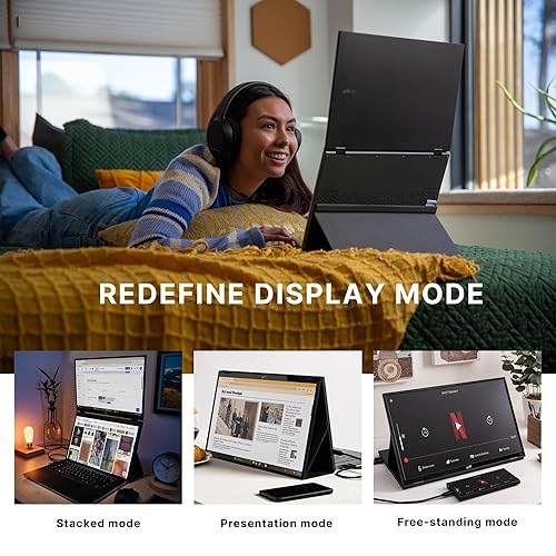 New Mobile Pixels Duex Float 2.0 Portable Stacked Monitor, FHD IPS 15.6 Laptop Screen Extender (Built-in Kickstand), USB C/HDMI Monitor Extender with Dual Speakers, Windows, MacOS, Switch, Android