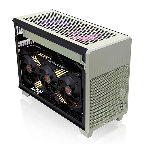 Thermaltake TR100 SFF Chassis; mITX Support; 18.9 Liters; PCIe 4.0 Riser Cable Included; 360mm GPU Clearance; 280mm Radiator Support; Removable PCIe Bracket; Matcha Green; CA-11A-00SENN-00