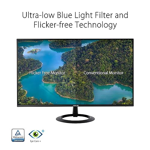 ASUS 27” (27-inch viewable) Eye Care Monitor (VZ27EHF) - Full HD (1920 x 1080), IPS, 100Hz, 1ms, Frameless, Adaptive-Sync, HDMI, Low Blue Light, Flicker Free, Ultra-Slim Profile, 3 Year Warranty