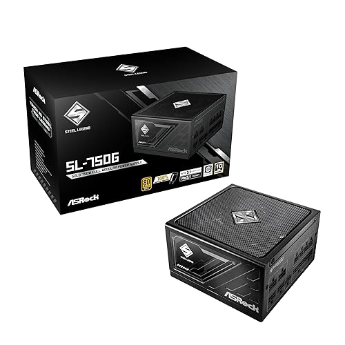 ASRock Steel Legend SL-750G 750W Power Supply ATX3.1 iCOOL Full Modular 10 Years Warranty 135 mm FDB Fan 80 Plus Gold Cybenetics Platinum PCIe5.1 12V-2x6 Cable Japanese Capacitor 5V Boost Gold Steel Legend 750W