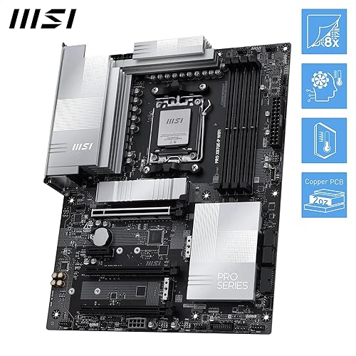 MSI PRO X870E-P WiFi Motherboard, ATX - Supports AMD Ryzen 9000/8000 / 7000 Processors, AM5-60A SPS VRM, DDR5 Memory Boost (8200+ MT/s OC), PCIe 5.0 x16 & 4.0 x16, M.2 Gen5, Wi-Fi 7, 5G LAN