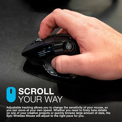 JLab Epic Wireless Mouse, Connect Via Bluetooth or USB Wireless Dongle, Multi-Device Toggle, Up to 3 Devices, OLED Display, Custom User Profiles, Adjustable Tracking, Full-Size