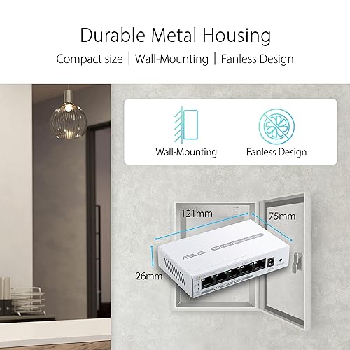 ASUS ExpertWiFi EBP15 5-Port GbE Smart Managed PoE+ Switch, 4 PoE+ Ports, 60W, Supports PoE Priority Setting, Perfect for PoE APs, IP Cameras, VoIP Phones, Centralized Management with ExpertWiFi App