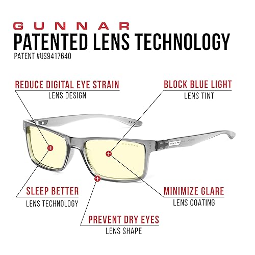 Gunnar - Blue Light Reading Glasses - Blocks 65% Blue Light - Vertex +1.0 Power Gray Crystal, Amber Tint