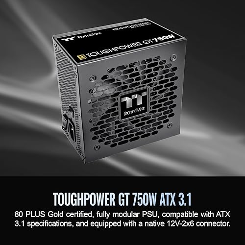 Thermaltake Toughpower GT 750W ATX 3.1 Standard Power Supply; 80 Plus Gold Efficiency; Smart Zero Fan; Native 300W PCIe 5.1 Connector; PS-TPT-0750FNFAGU-3; 5 Year Warranty