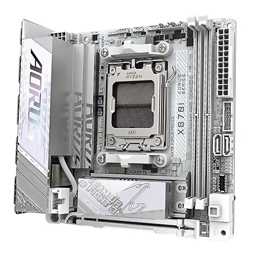 GIGABYTE X870I AORUS PRO ICE AMD AM5 LGA 1718 Motherboard, Mini-ITX, DDR5, 2X M.2, PCIe 5.0, USB-C, WIFI7, 2.5GbE LAN, EZ-Latch, 5-Year Warranty