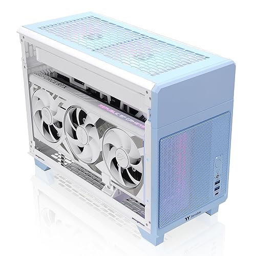 Thermaltake TR100 SFF Chassis; mITX Support; 18.9 Liters; PCIe 4.0 Riser Cable Included; 360mm GPU Clearance; 280mm Radiator Support; Removable PCIe Bracket; Hydrangea Blue; CA-11A-00SFNN-00