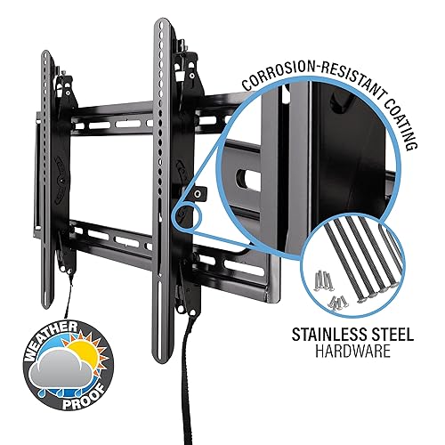 SANUS Outdoor TV Mount for 37 to 95 TVs - Weatherproof Tilting Mount with Corrosion Resistant Coating & Stainless Steel Hardware - Tool-Free Tilt & 3 Step Install