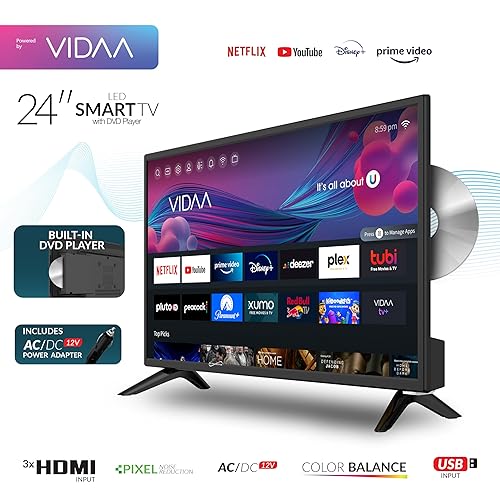 Supersonic SC-2426SDVD 24-inch LED Smart HDTV w/DVD Player, ATSC & NTSC System, 3X HDMI, 1080p, WiFi, USB, Multi Language OSD, AC/DC Compatible for Home, Kitchen, or RV Camper, DC Car Cord Included SC-2426DVD –24” Smart TV/DVD Combo