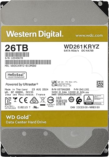 Western Digital 26TB WD Gold Enterprise Class SATA Internal Hard Drive HDD - 7200 RPM, SATA 6 Gb/s, 512 MB Cache, 3.5 - WD261KRYZ